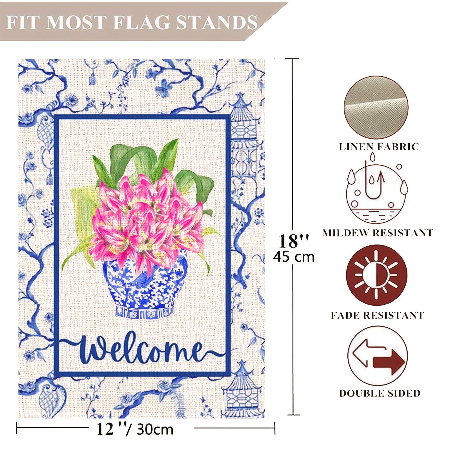 Linen Chinoiserie Garden Flag