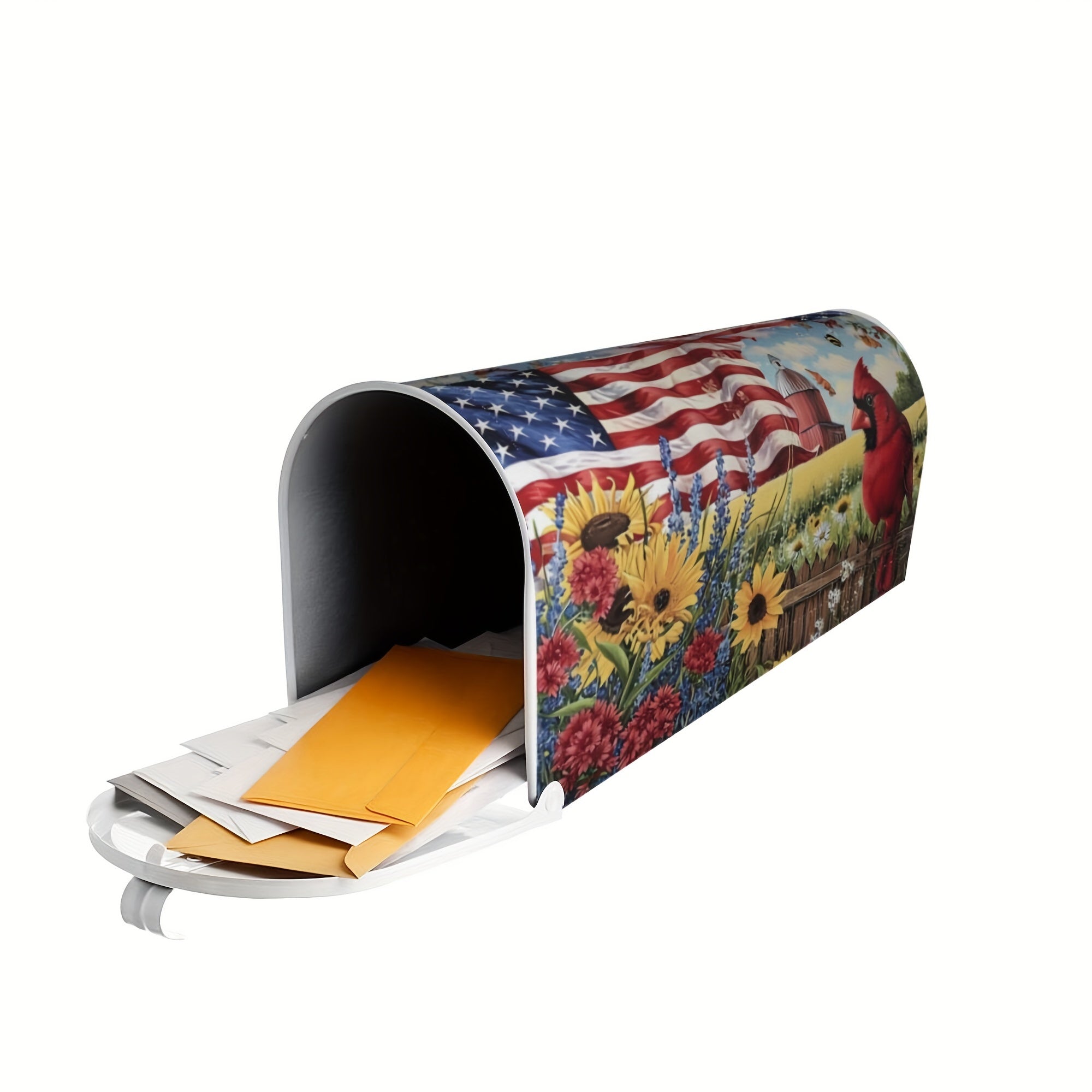 American Flags Sunflowers And Cardinal Bird Mailbox Cover