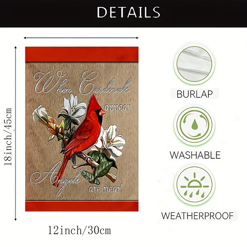 Rustic "When Cardinals Appear Angels Are Near" Burlap Garden Flag