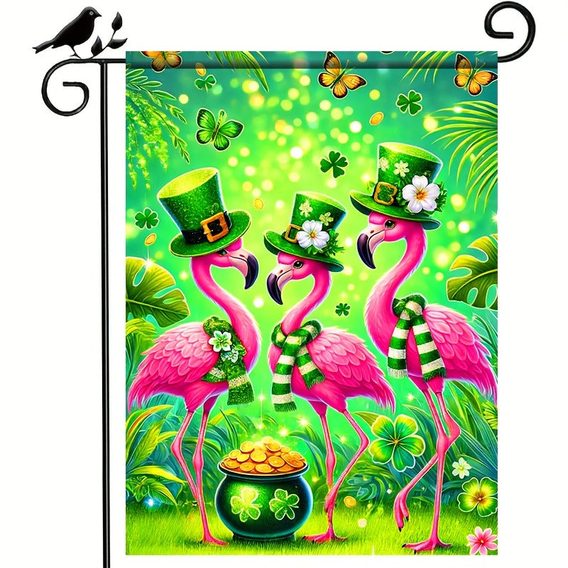 HEGO St. Patrick'S Day 12x18 Inch Durable Polyester Flamingo Garden Flag