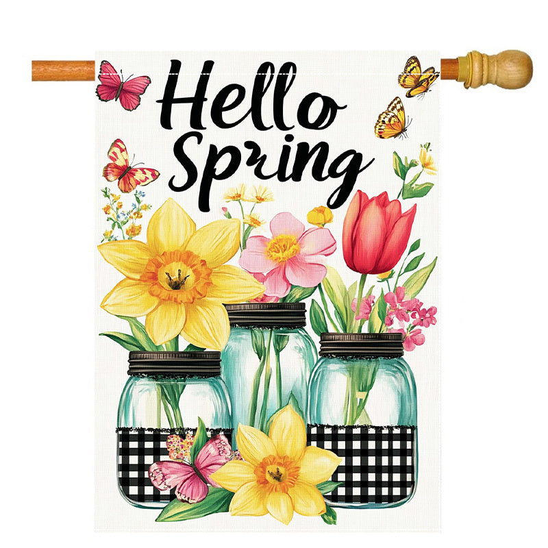 Welcome Spring Mason Jar Flowers Decorative Flag