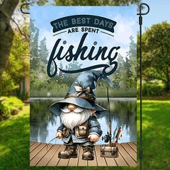 Charming Fishing Gnome Garden Flag