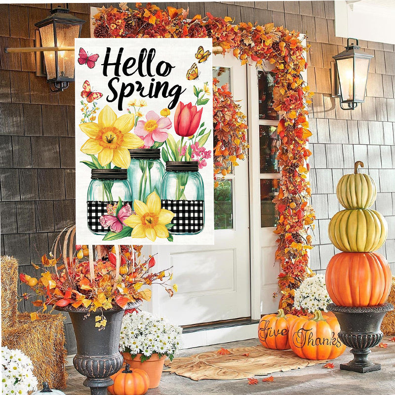 Welcome Spring Mason Jar Flowers Decorative Flag