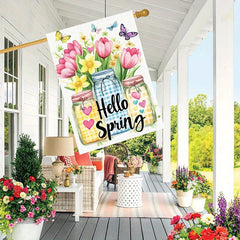 Welcome Spring Mason Jar Flowers Decorative Garden Flag