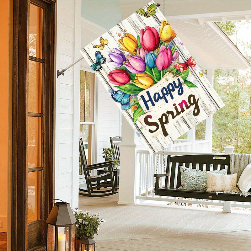 Welcome Spring Happy Tulip Garden Flag