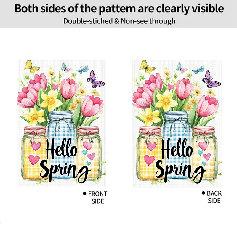 Welcome Spring Mason Jar Flowers Decorative Garden Flag