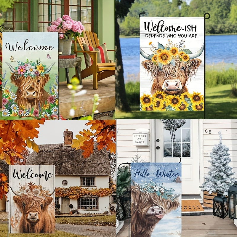 4pcs/Set Double Sided Waterproof Vertical Four Season Cow Theme Garden Flag