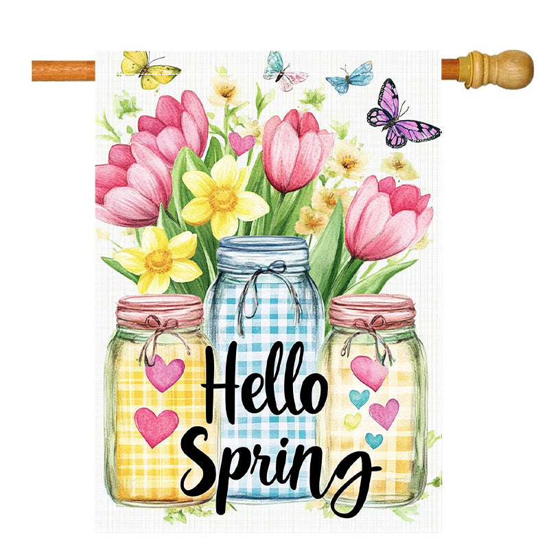 Welcome Spring Mason Jar Flowers Decorative Garden Flag