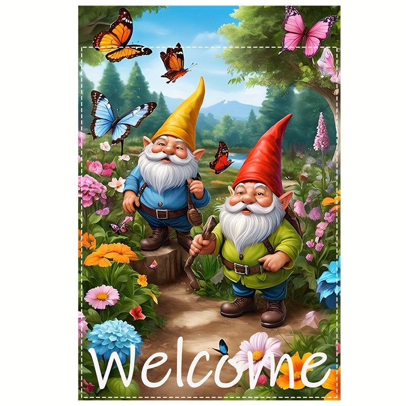 Charming Fairy Tale Forest Gnomes Welcome Garden Flag