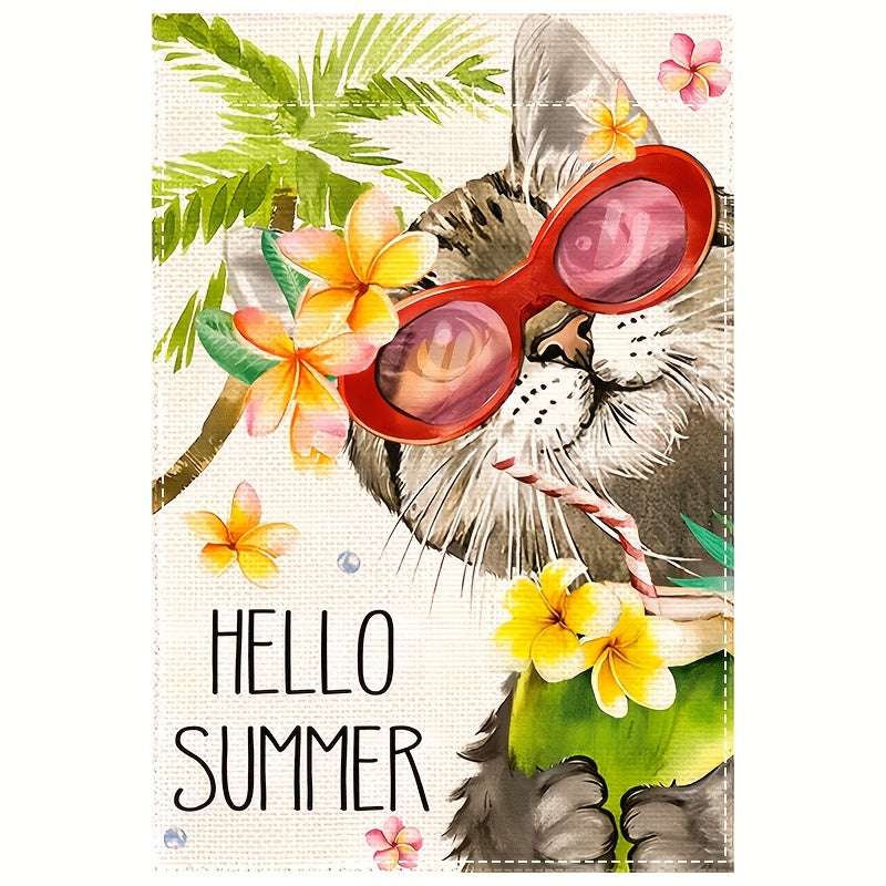 Hello Summer Floral Cat Garden Flag