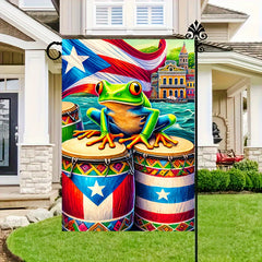 Vibrant Puerto Rico Coqui Frog Garden Flag