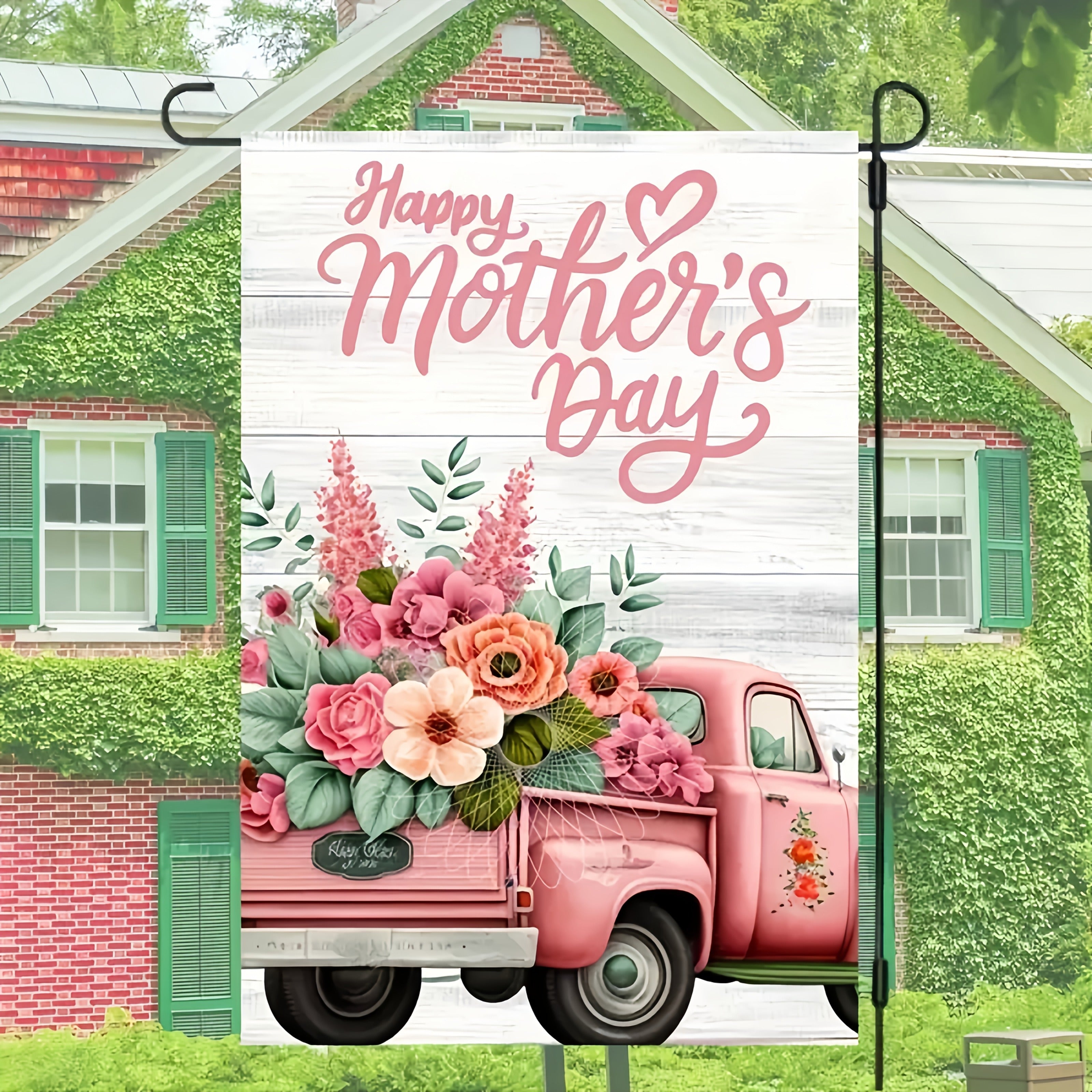 Happy Mother's Day Floral Truck Garden Flag