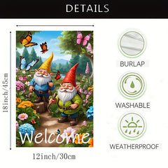 Charming Fairy Tale Forest Gnomes Welcome Garden Flag