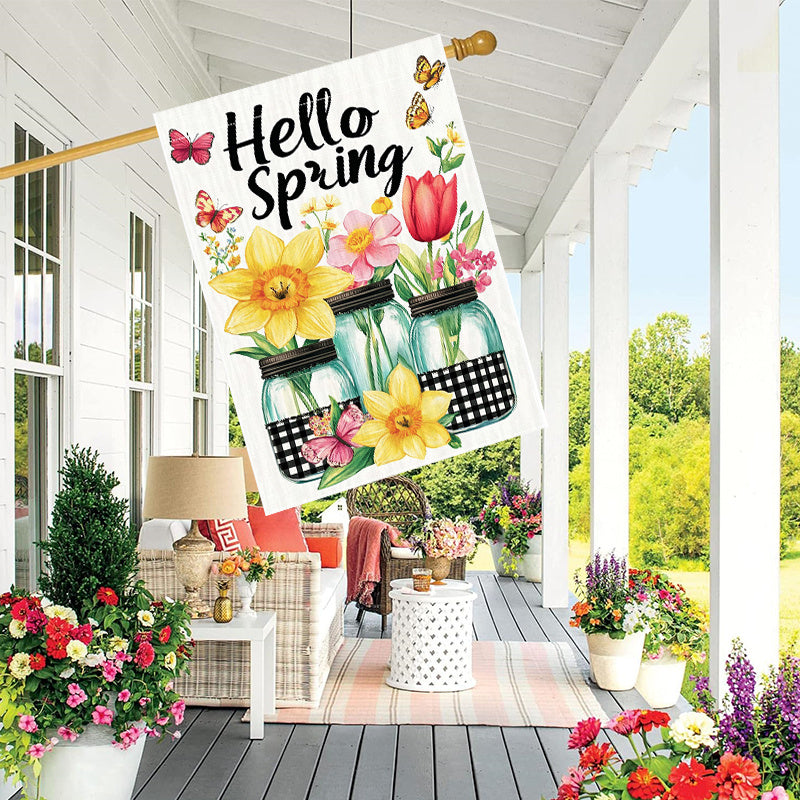 Welcome Spring Mason Jar Flowers Decorative Flag