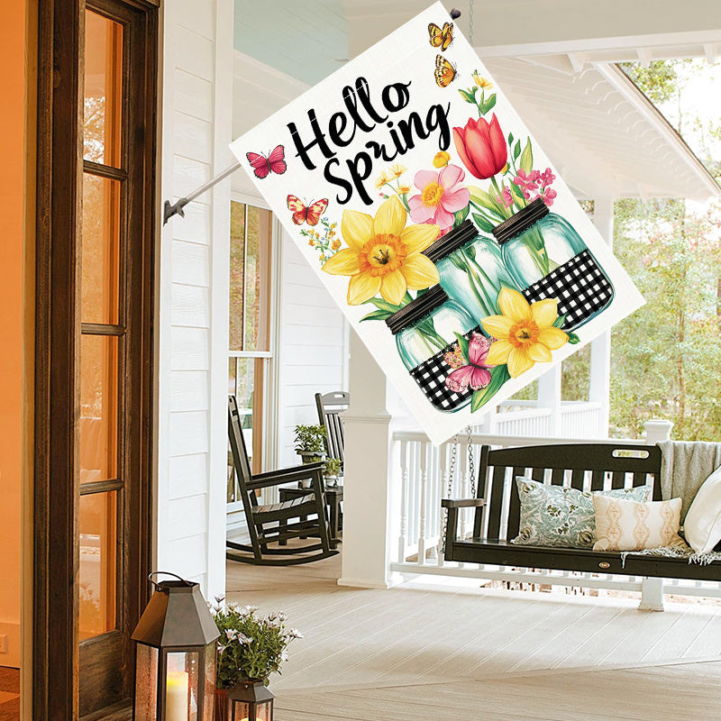 Welcome Spring Mason Jar Flowers Decorative Flag