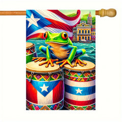 Vibrant Puerto Rico Coqui Frog Garden Flag