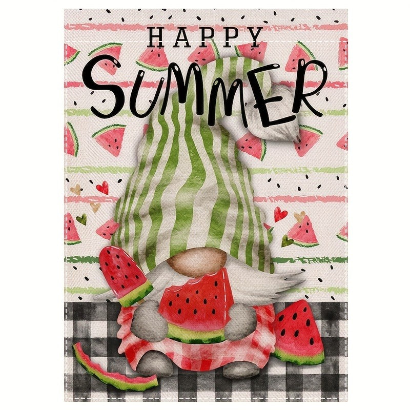 Double-Sided Polyester Happy Summer Gnome Garden Flag