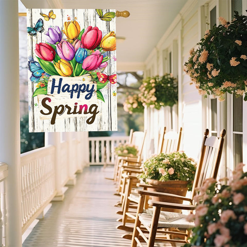 Welcome Spring Happy Tulip Garden Flag