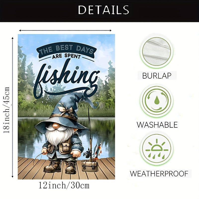 Charming Fishing Gnome Garden Flag