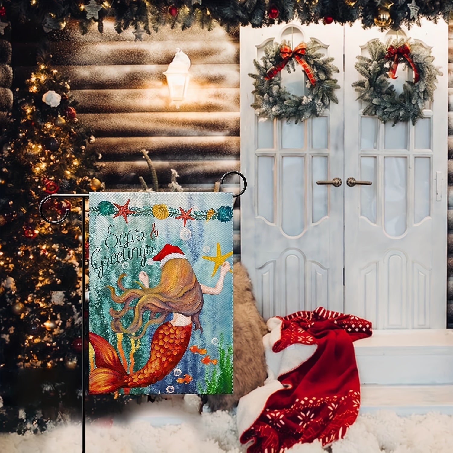 "Seas Greetings" Christmas Garden Flag