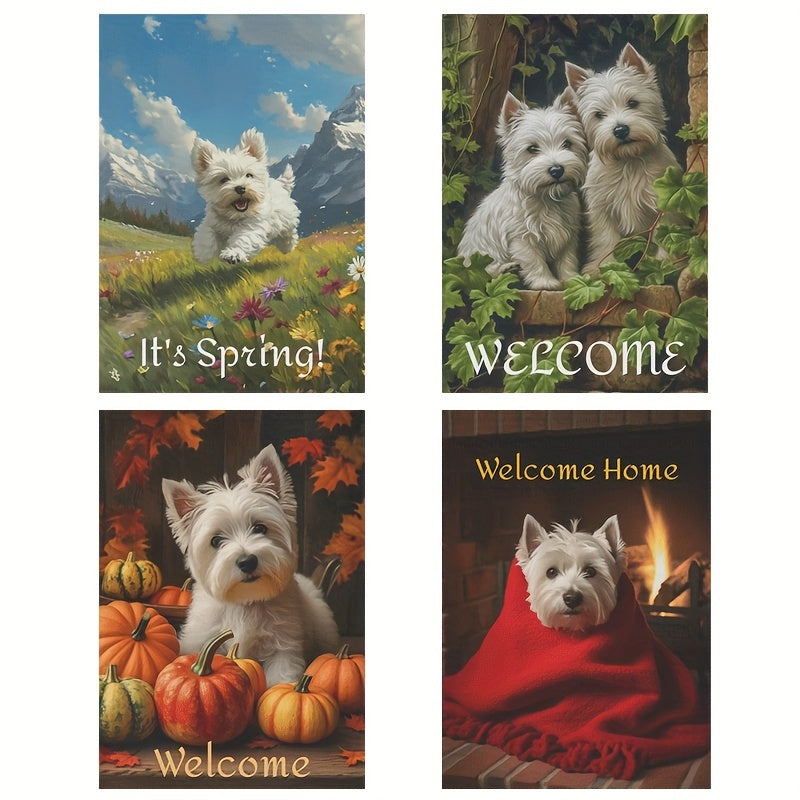 4pcs/Set, West Highland Terrier Theme Different Seasonal Festival Garden Flag