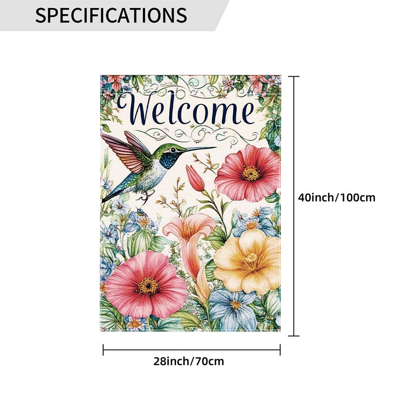 Welcome Spring Hummingbird & Flowers Garden Flag