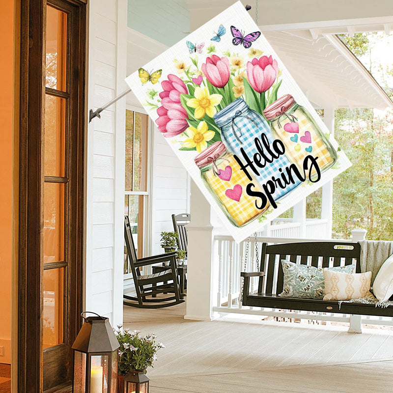 Welcome Spring Mason Jar Flowers Decorative Garden Flag