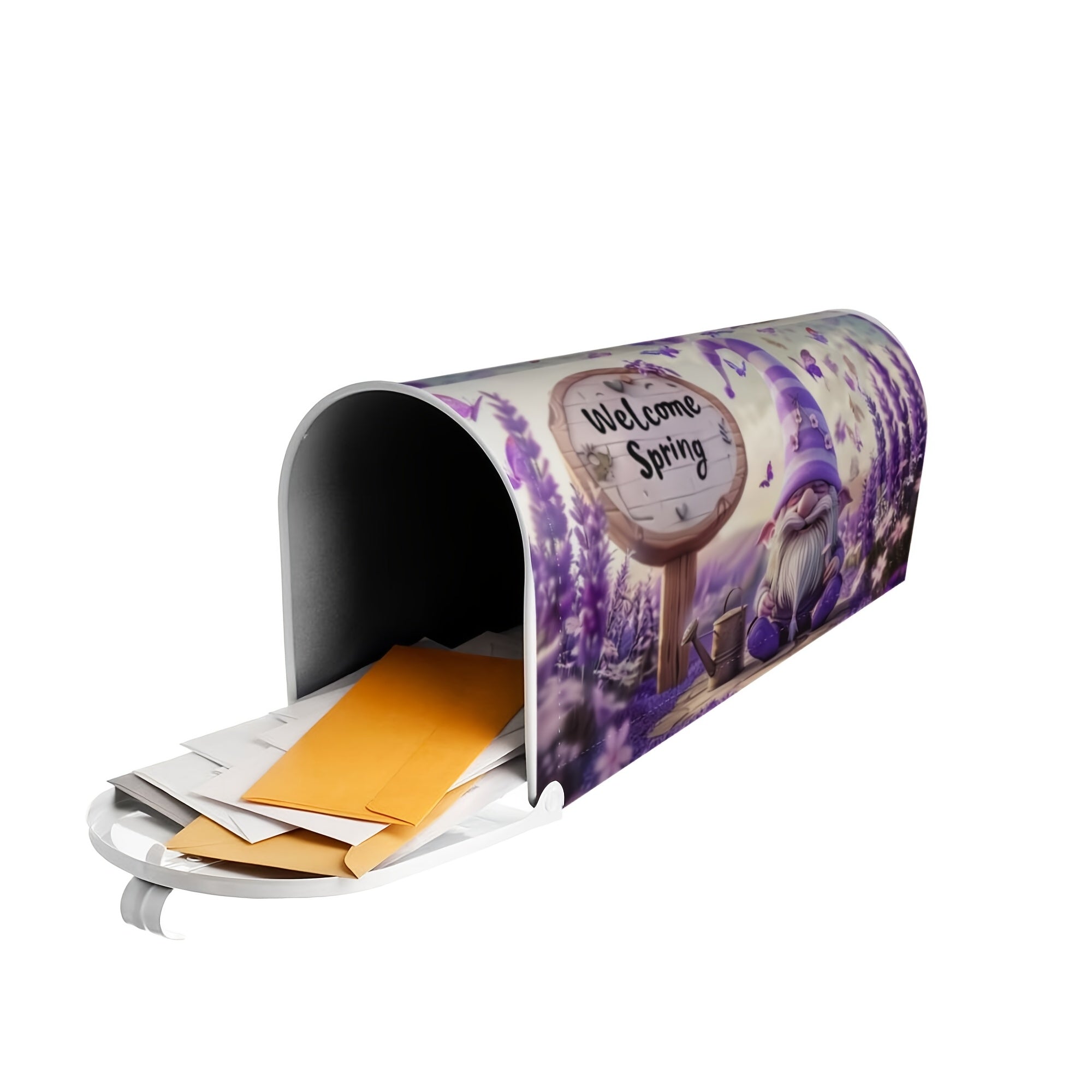 Garden Gnome Lavender Flowers Mailbox Cover