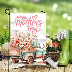 Vibrant Mothers Day Truck & Flowers Garden Flag