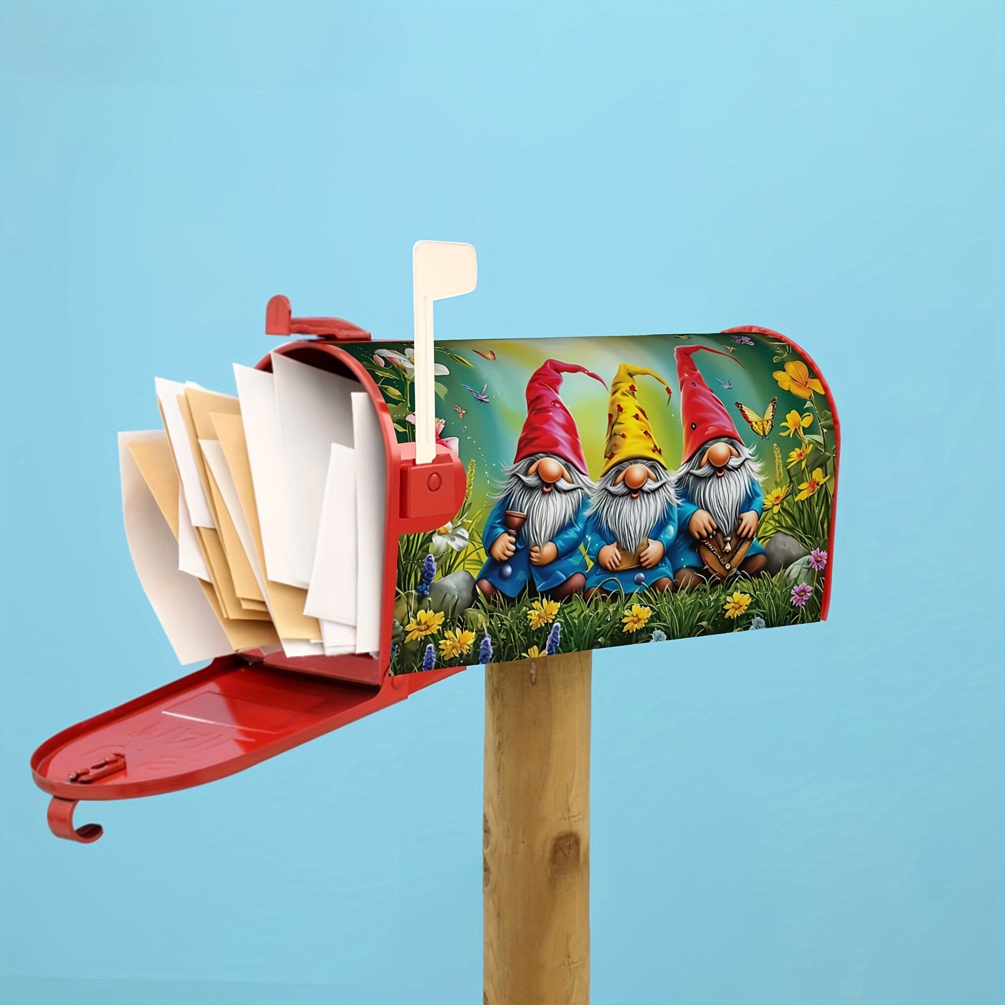 Three Gnomes Siting In The Grass Mailbox Cover