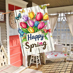 Welcome Spring Happy Tulip Garden Flag