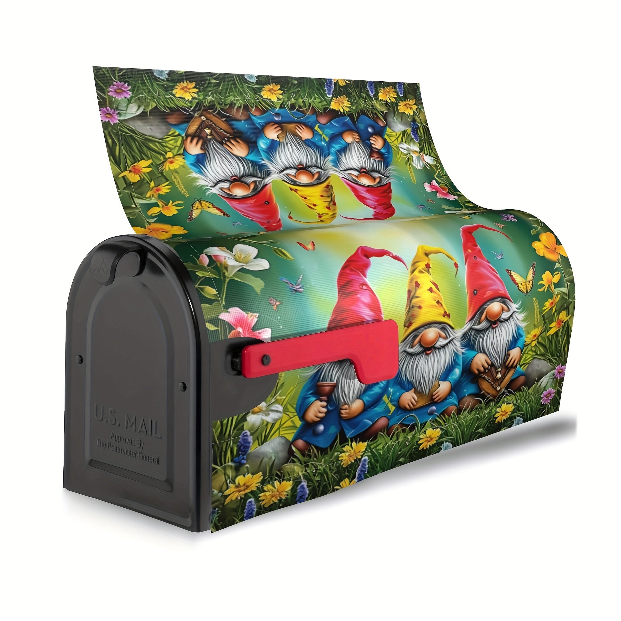 Three Gnomes Siting In The Grass Mailbox Cover