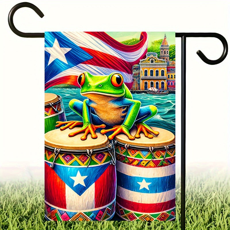 Vibrant Puerto Rico Coqui Frog Garden Flag