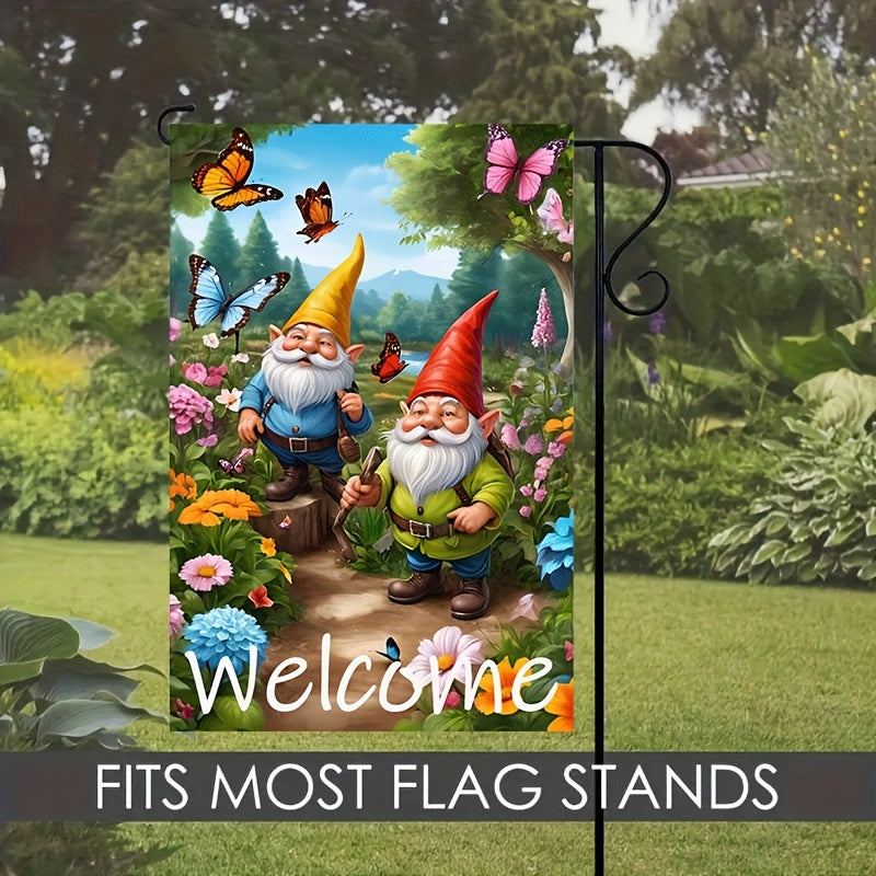 Charming Fairy Tale Forest Gnomes Welcome Garden Flag