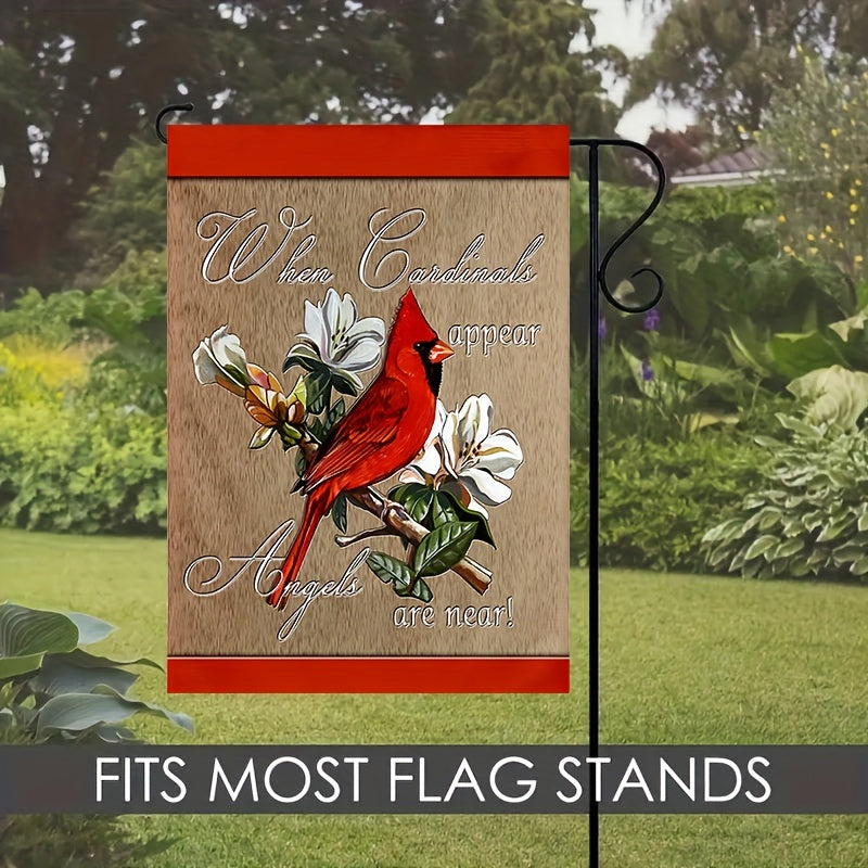 Rustic "When Cardinals Appear Angels Are Near" Burlap Garden Flag