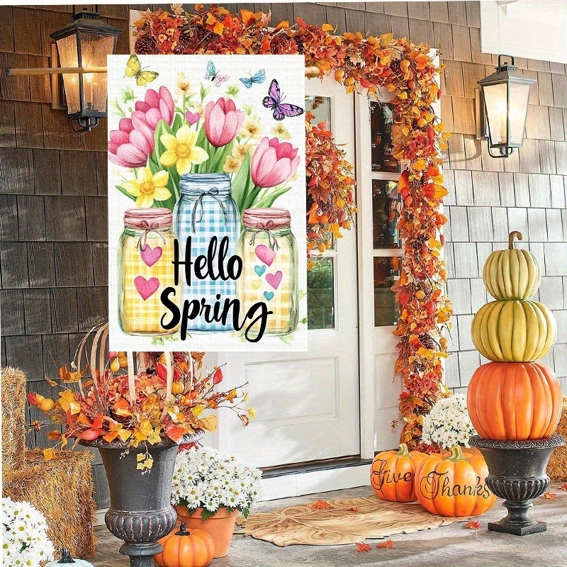 Welcome Spring Mason Jar Flowers Decorative Garden Flag