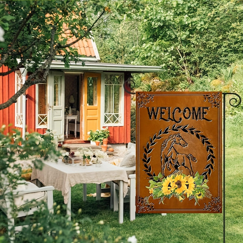 Charming Horse & Sunflower Welcome Garden Flag