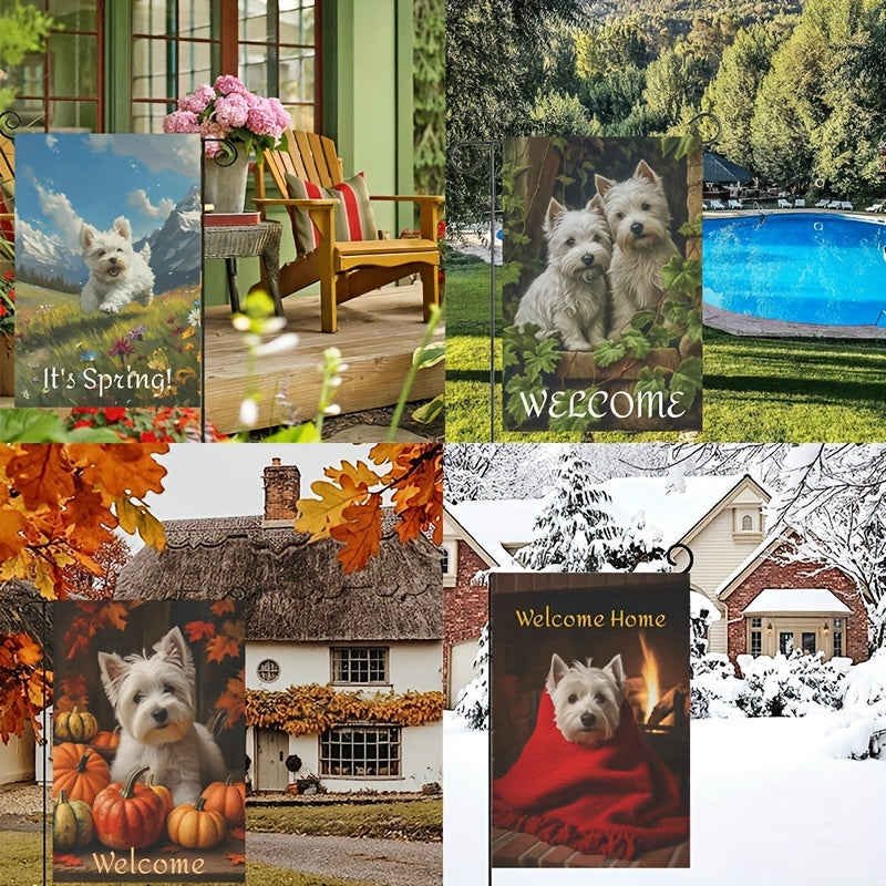 4pcs/Set, West Highland Terrier Theme Different Seasonal Festival Garden Flag