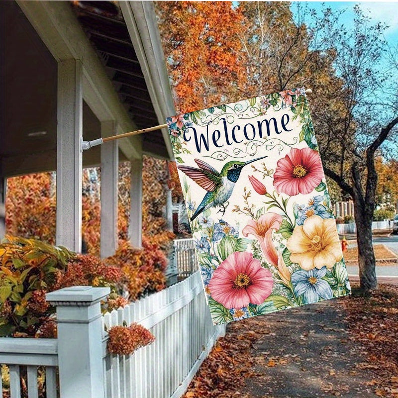 Welcome Spring Hummingbird & Flowers Garden Flag