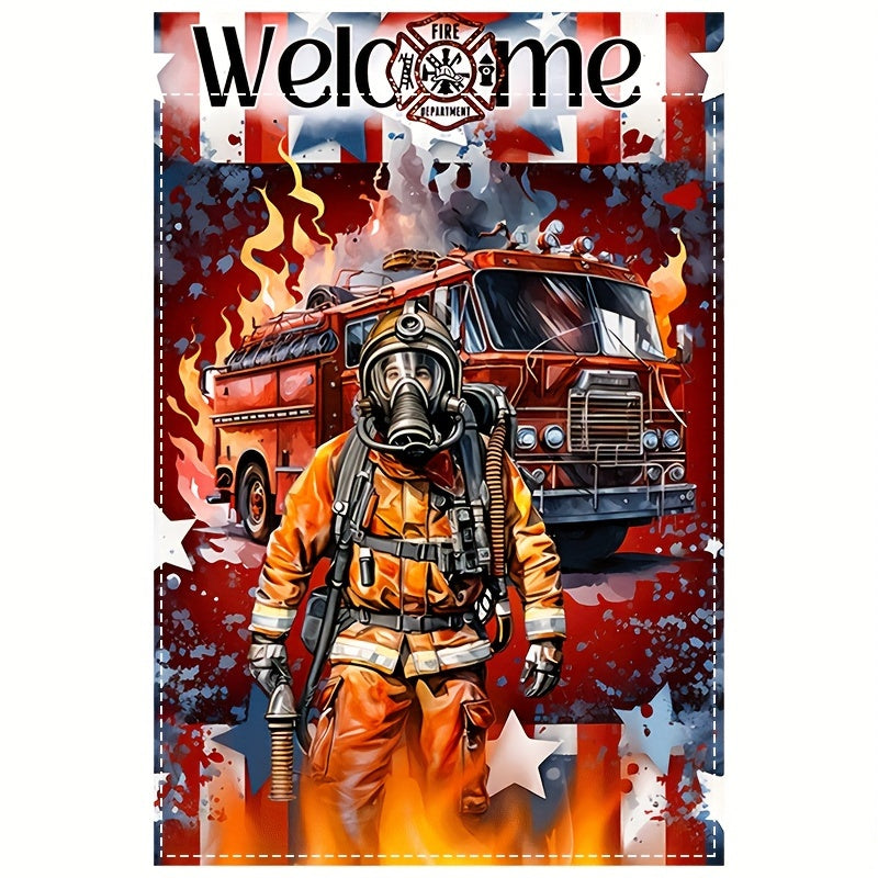 Fireman Hero Welcome Garden Flag