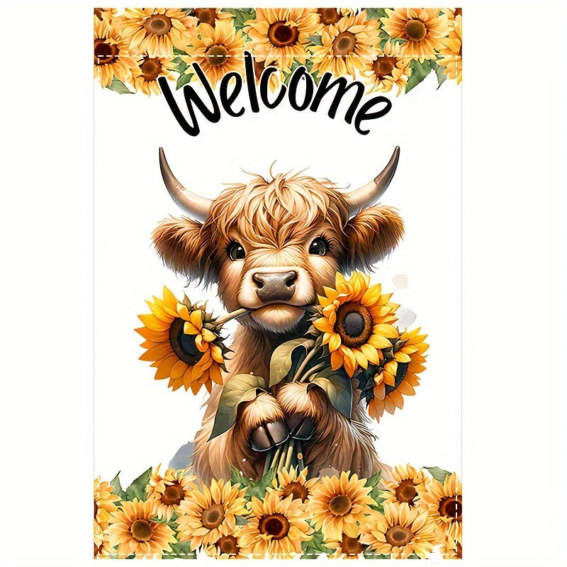 Rustic Highland Cow Sunflower Garden Flag