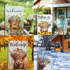 4pcs/Set Double Sided Waterproof Vertical Four Season Cow Theme Garden Flag