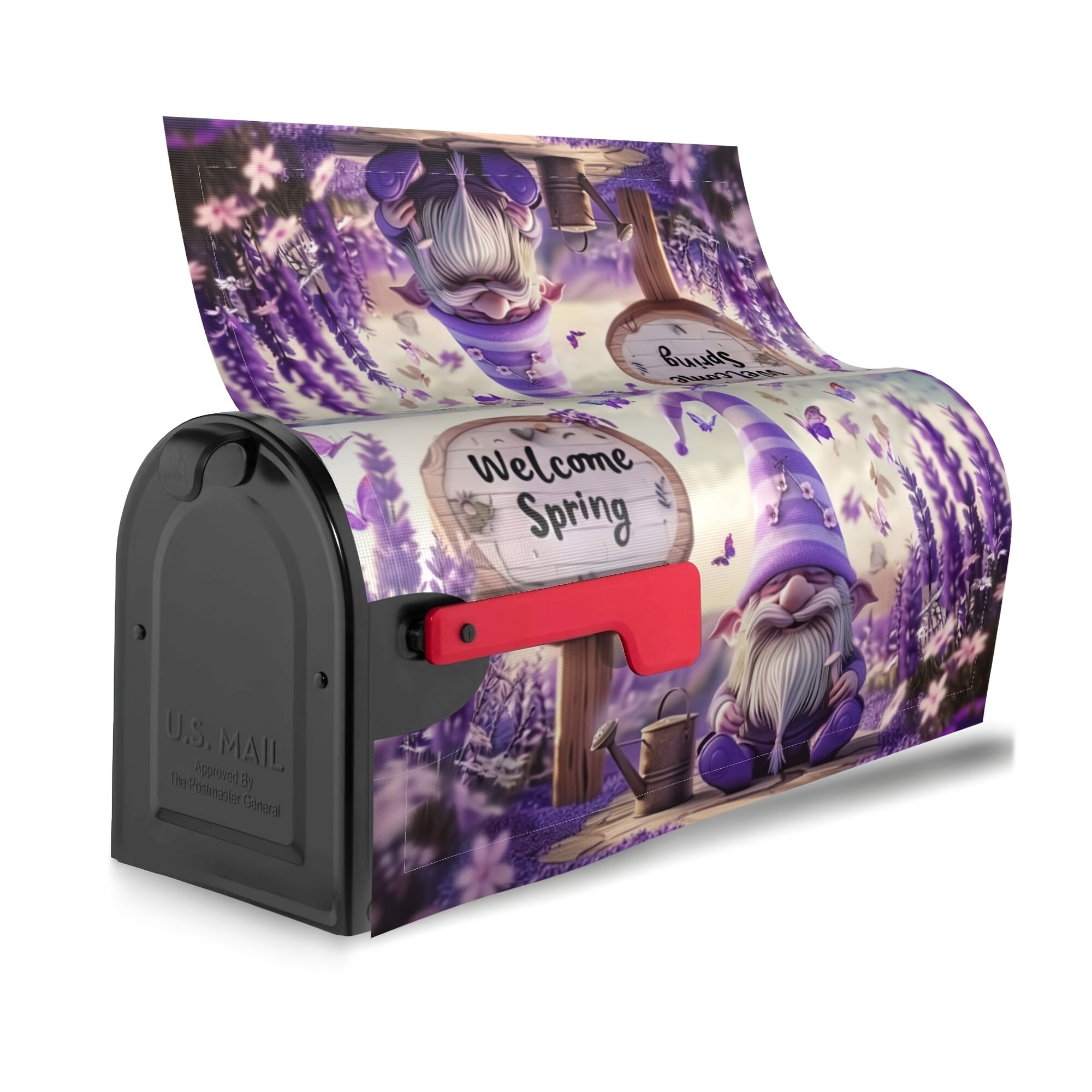 Garden Gnome Lavender Flowers Mailbox Cover