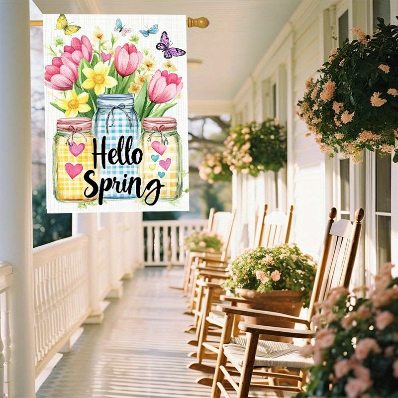 Welcome Spring Mason Jar Flowers Decorative Garden Flag