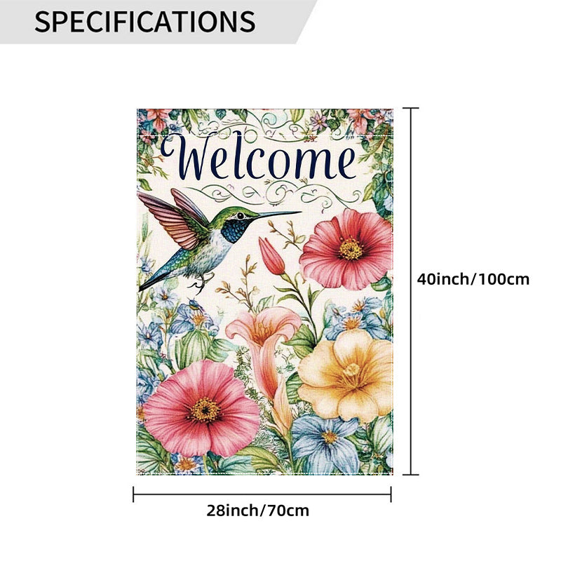 Welcome Spring Hummingbird & Flowers Garden Flag