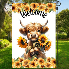 Rustic Highland Cow Sunflower Garden Flag