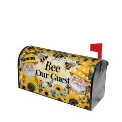 "Bee Our Guest" Mailbox Cover with Cute Gnomes and Sunflowers Design