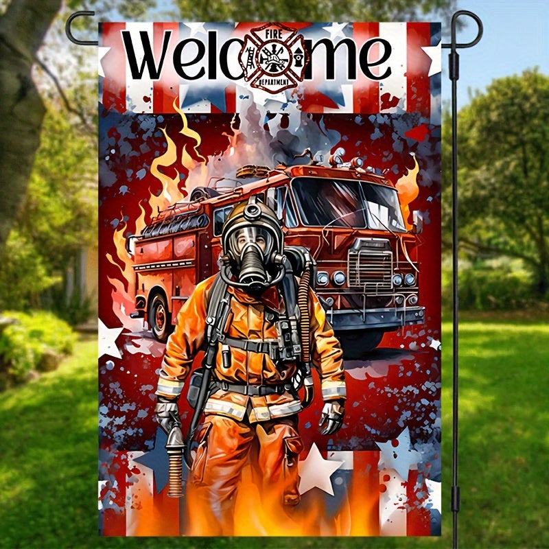 Fireman Hero Welcome Garden Flag