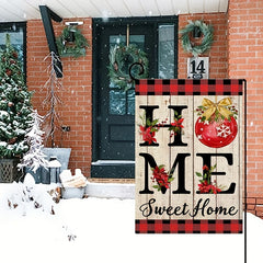 "Home Sweet Home" Red Checkered Burlap Christmas Flag