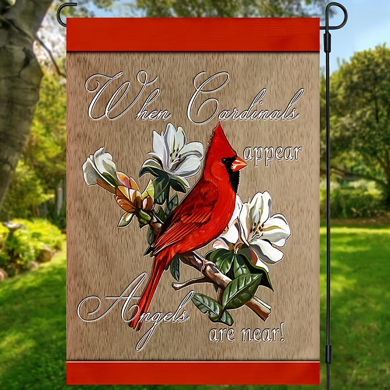 Rustic "When Cardinals Appear Angels Are Near" Burlap Garden Flag